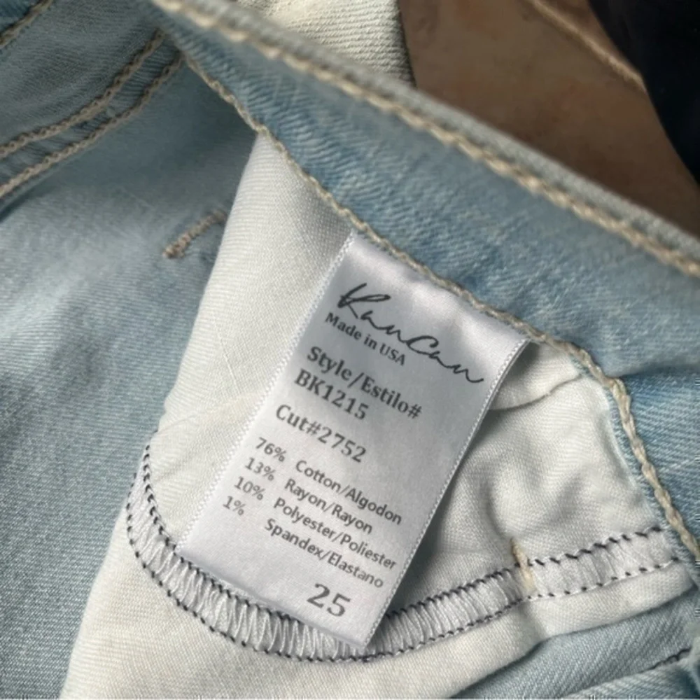 KanCan Light Wash Distressed Bermuda Denim Shorts Size 25 Raw Hem Y2K